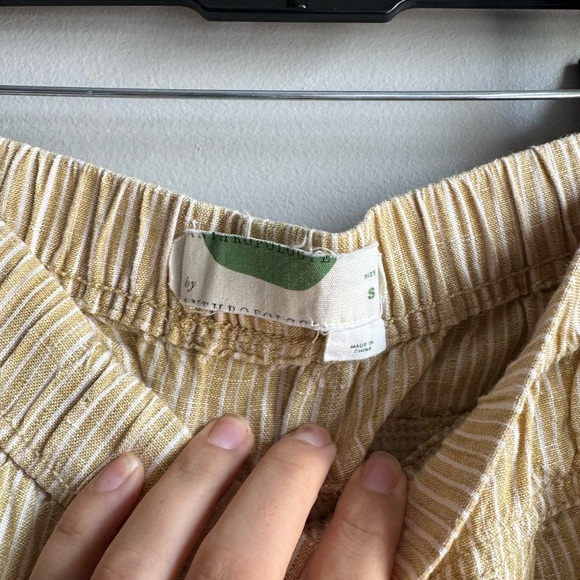 Anthropologie Embroidered Linen Butter Yellow Striped Cottagecore pant size S - Picture 3 of 6